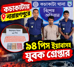 কচাকাটার নারায়নপুরে ৯৪ পিস ইয়াবাসহ যুবক গ্রেপ্তার